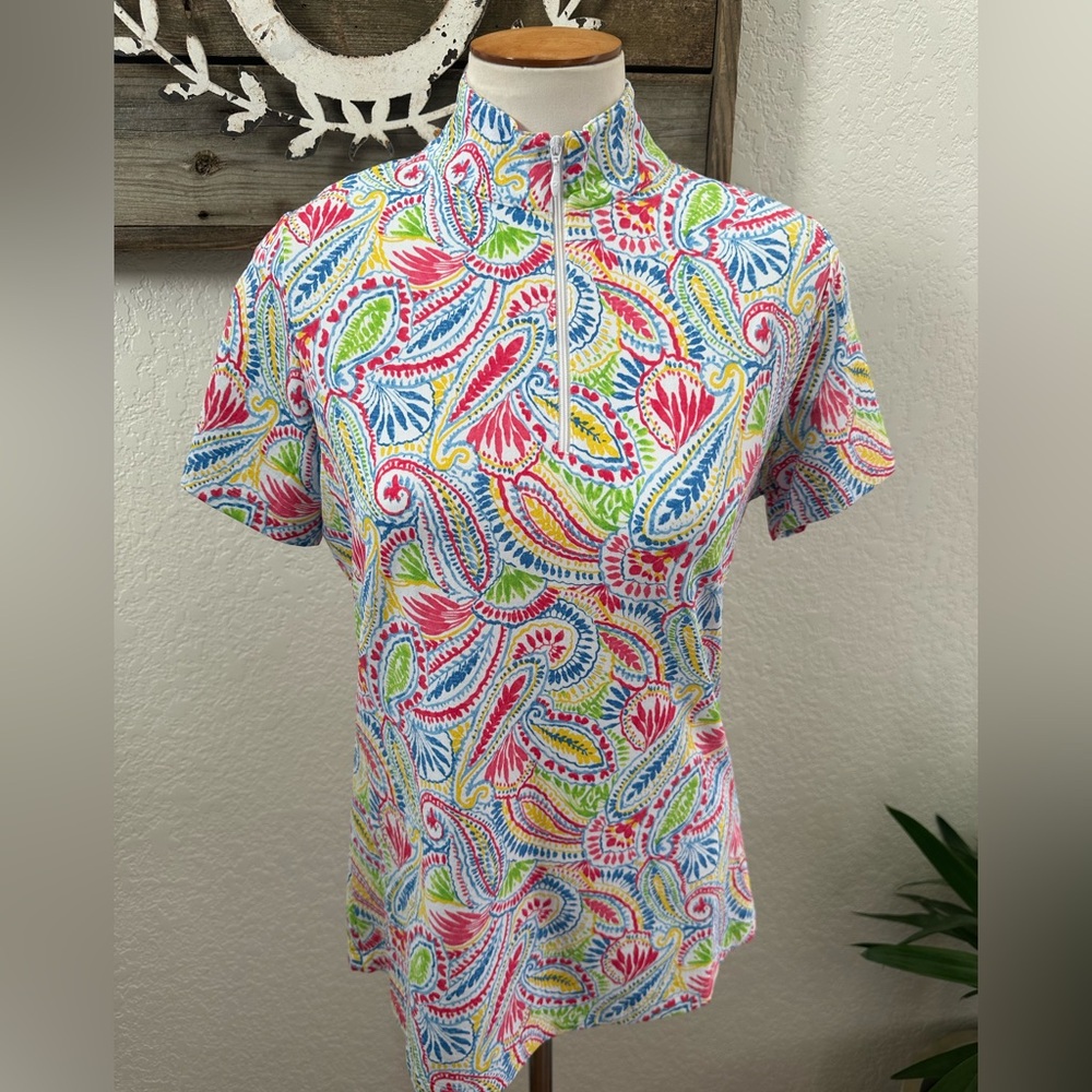IBKUL Vibrant Paisley Short Sleeve Top ladies size small